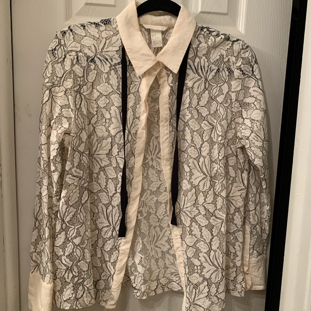 Cream and black see through blouse